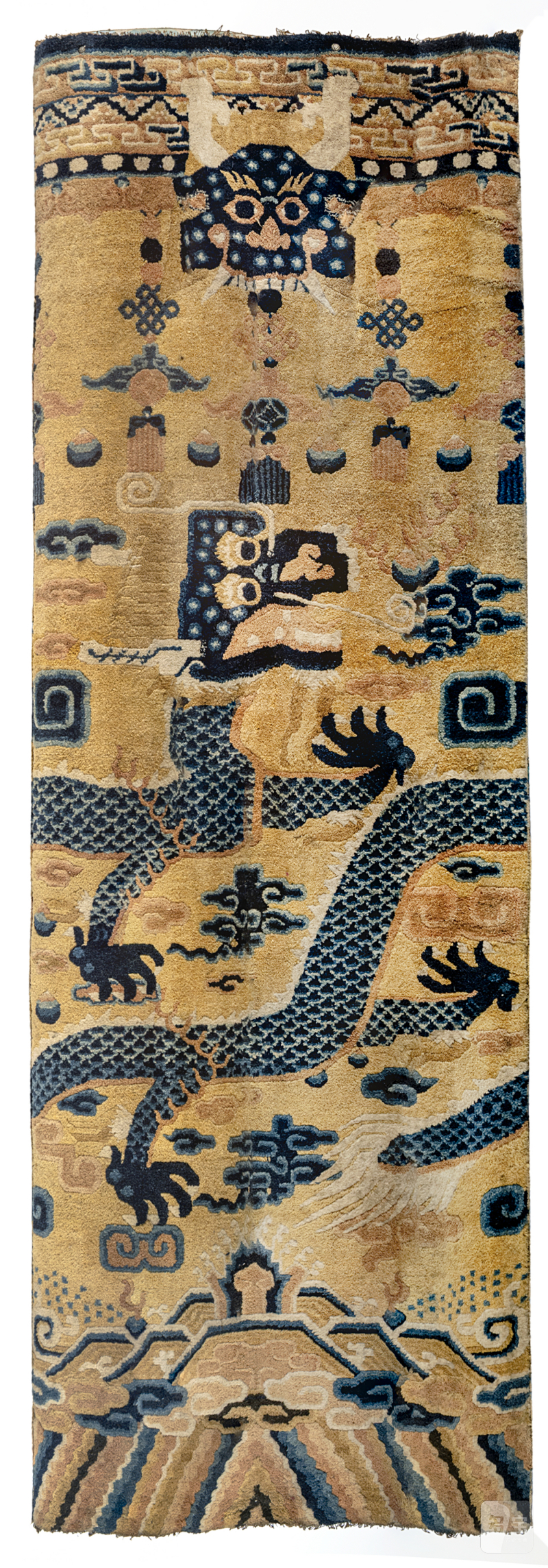 A pair of yellow-ground column carpets with dragon decoration mounted as columns - 图2
